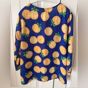 Everly Citrus Print Blouse in Blue and Orange